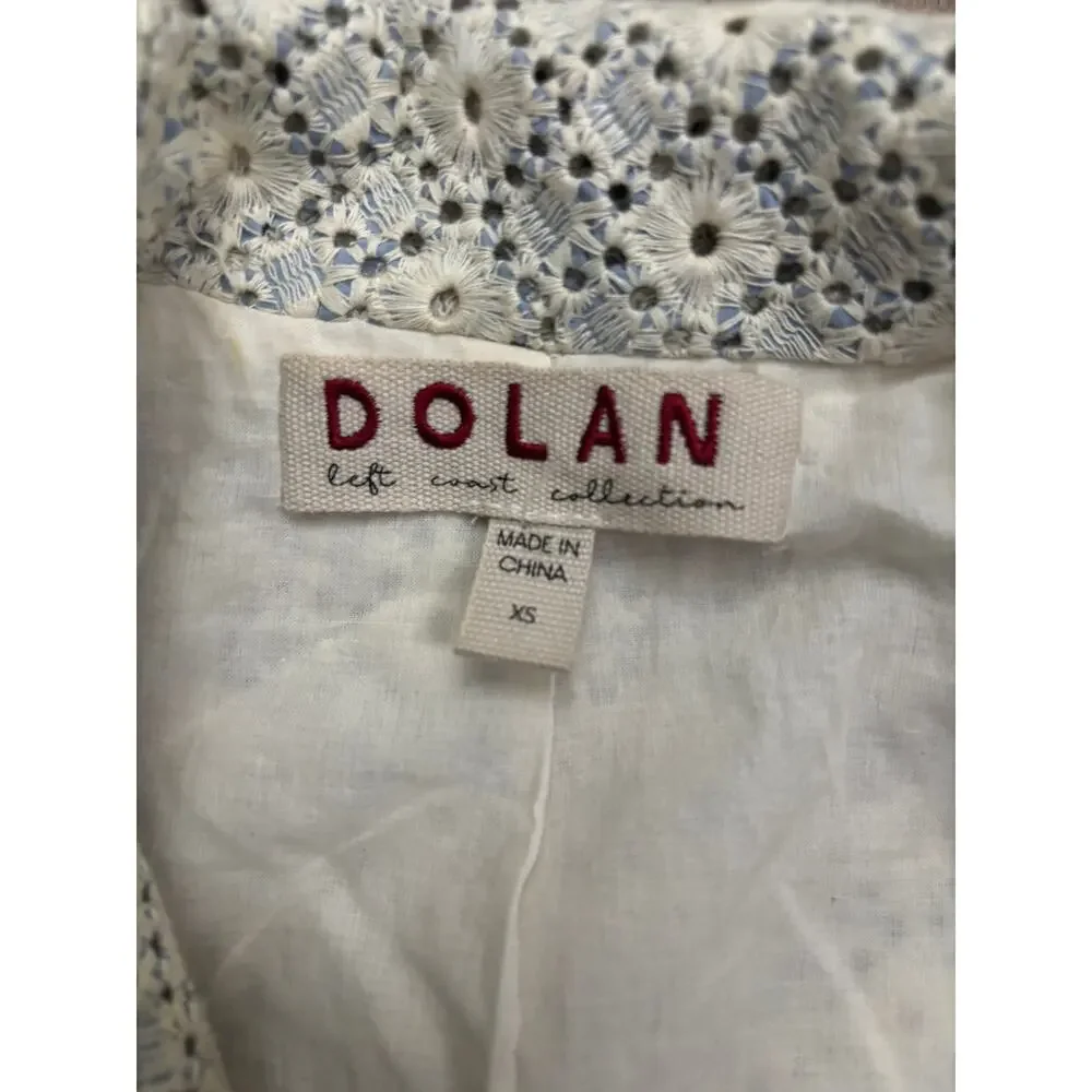 Dolan Left Coast Collection Eyelet Moto Jacket Cream Blue Cotton XS 173140‎